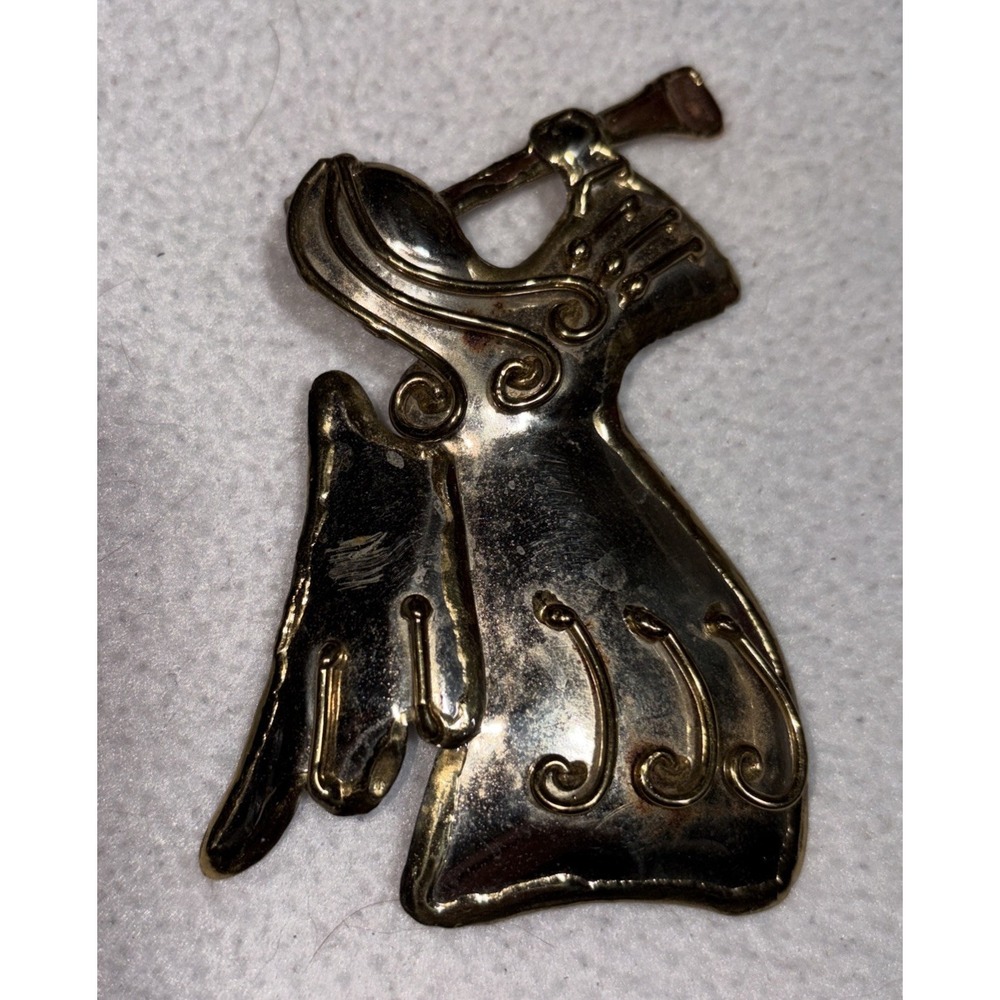 Vintage Large Mixed Metals Angel Pendant Brooch Pin Made in Mexico 4 Inches Tall